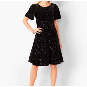 Talbots RSVP Black Velvet Fit & Flare Dress NEW Size 4 Sequins Cocktail
